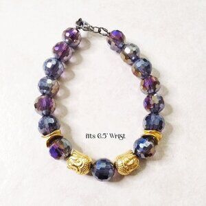 Sparkling Gold Buddha Bracelet! Faceted Bling Beads! Gorgeous Color Reflections